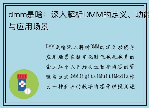 dmm是啥：深入解析DMM的定义、功能与应用场景