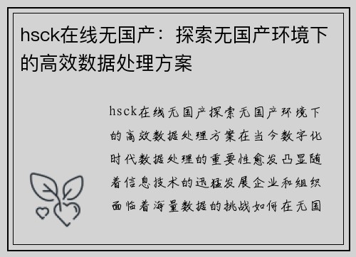 hsck在线无国产：探索无国产环境下的高效数据处理方案